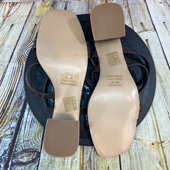 Journee Collection Braided Brown Strap Open Toe Slip On Block High Heels Size 10 - Picture 6 of 9